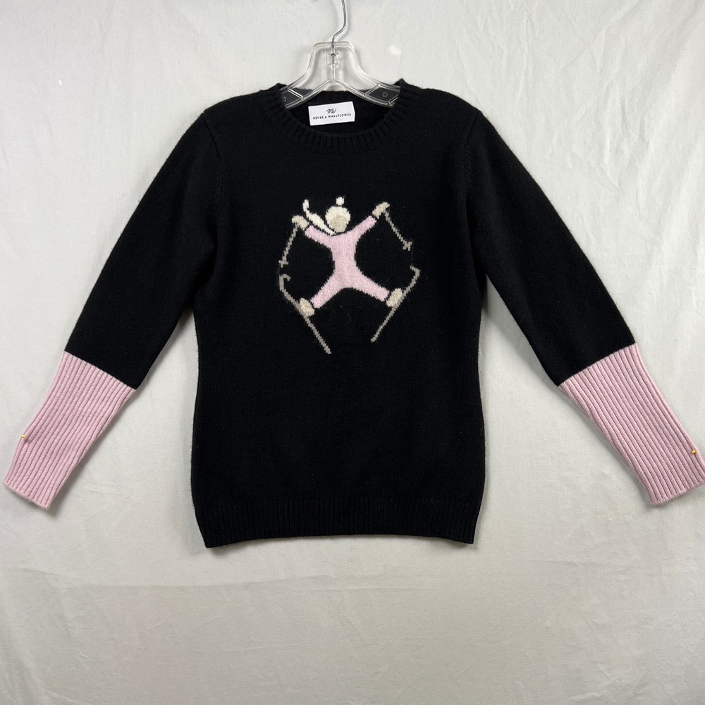Never A Wallflower Ski Sweater Women S Black Pink Cashmere Intarsia Pullover